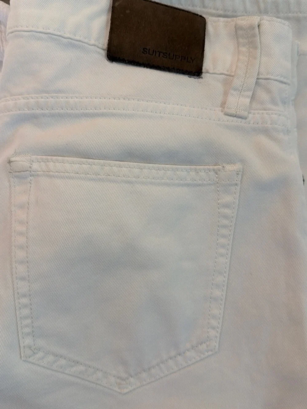 Suitsupply White Selvedge Denim Pants with Red Stitch Detail